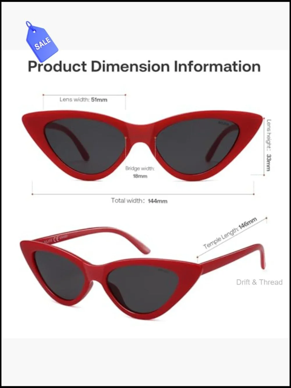 Retro Cat Eye Sunglasses UV400 Narrow Frame Women's Shades